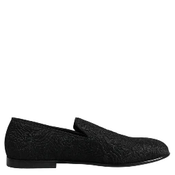 Black Jacquard Slip On Loafers Formal Shoes