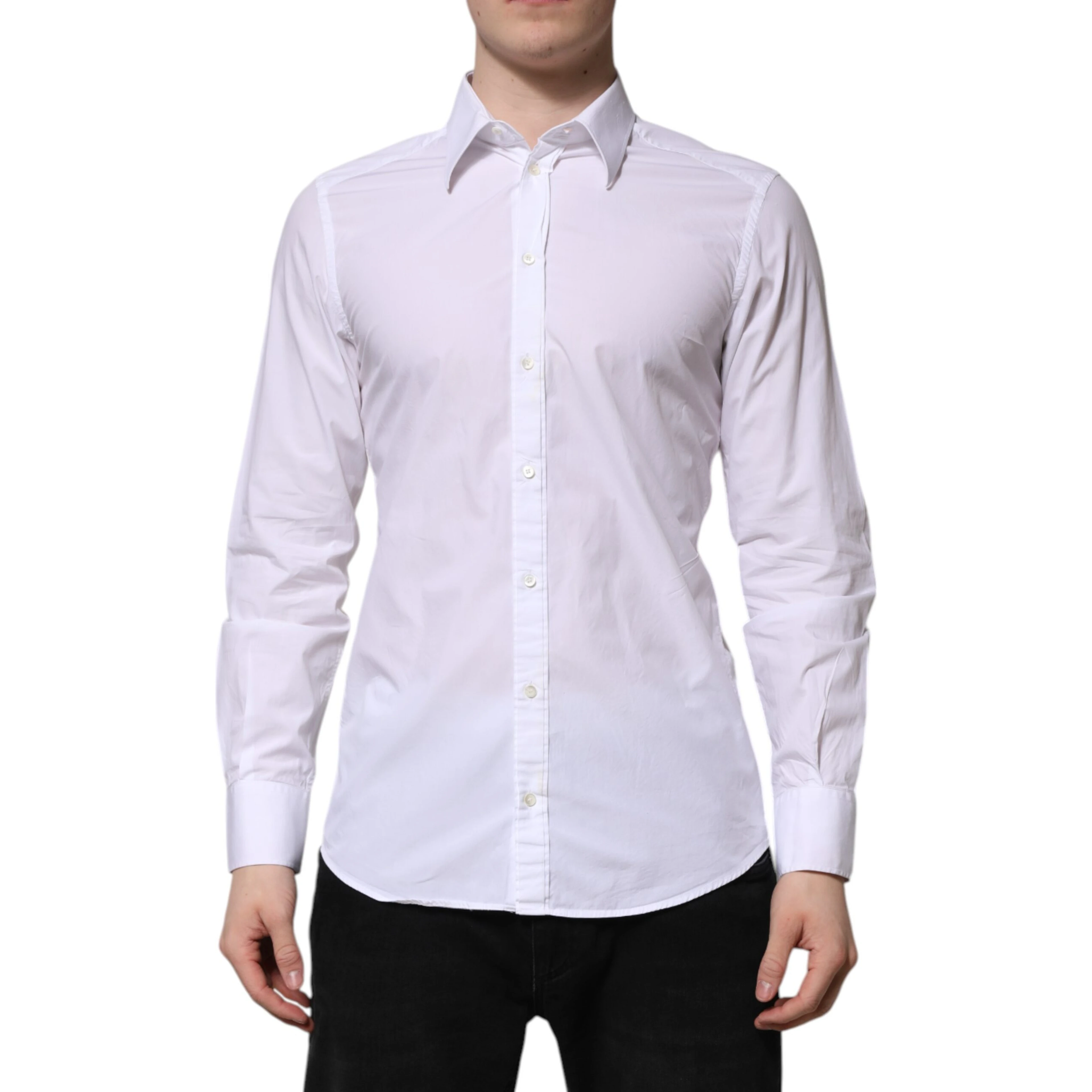 White Cotton GOLD Long Sleeves Dress Shirt