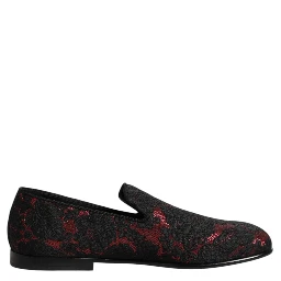 Red Black Jacquard Slip On Loafers Shoes