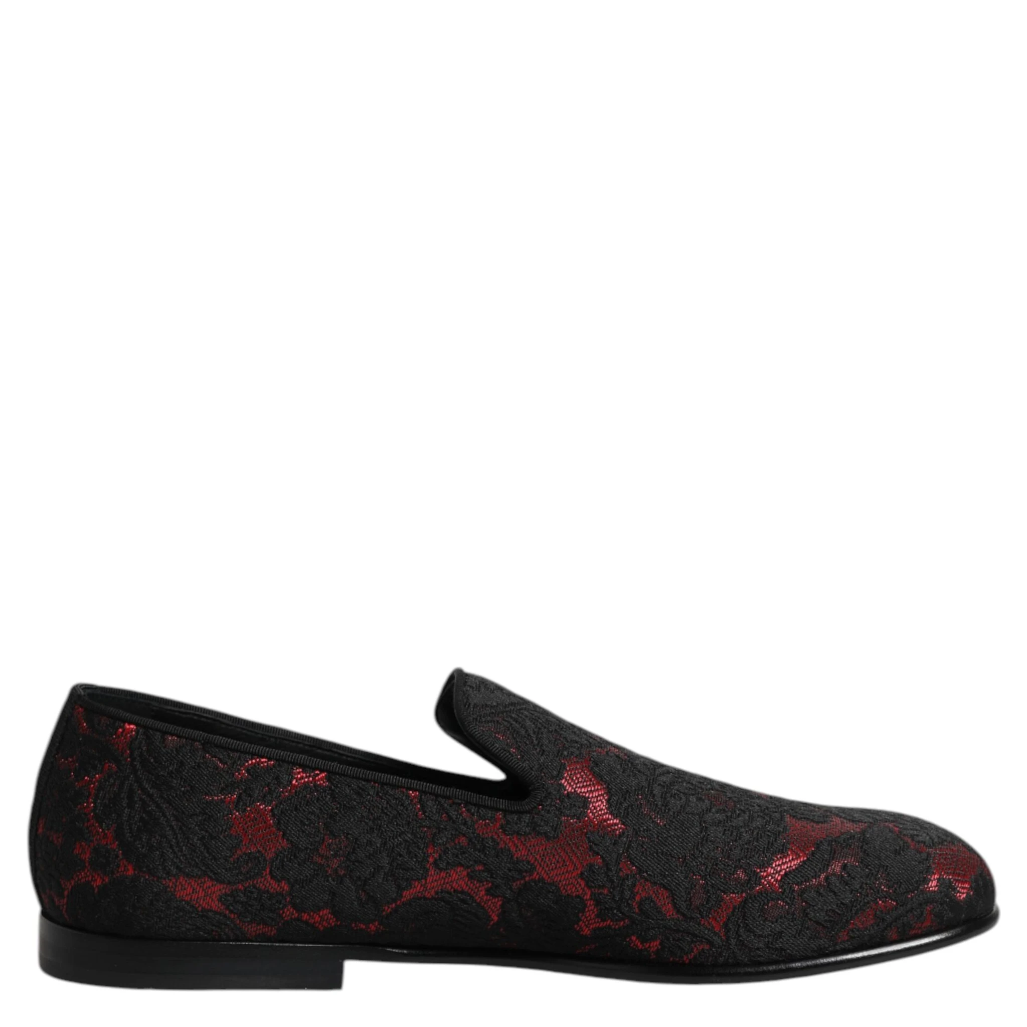 Red Black Jacquard Slip On Loafers Shoes