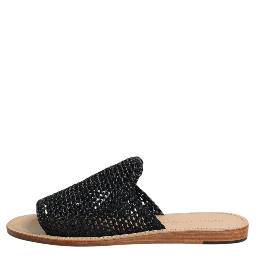 Black Monochrome Braided Raffia Slides Shoes