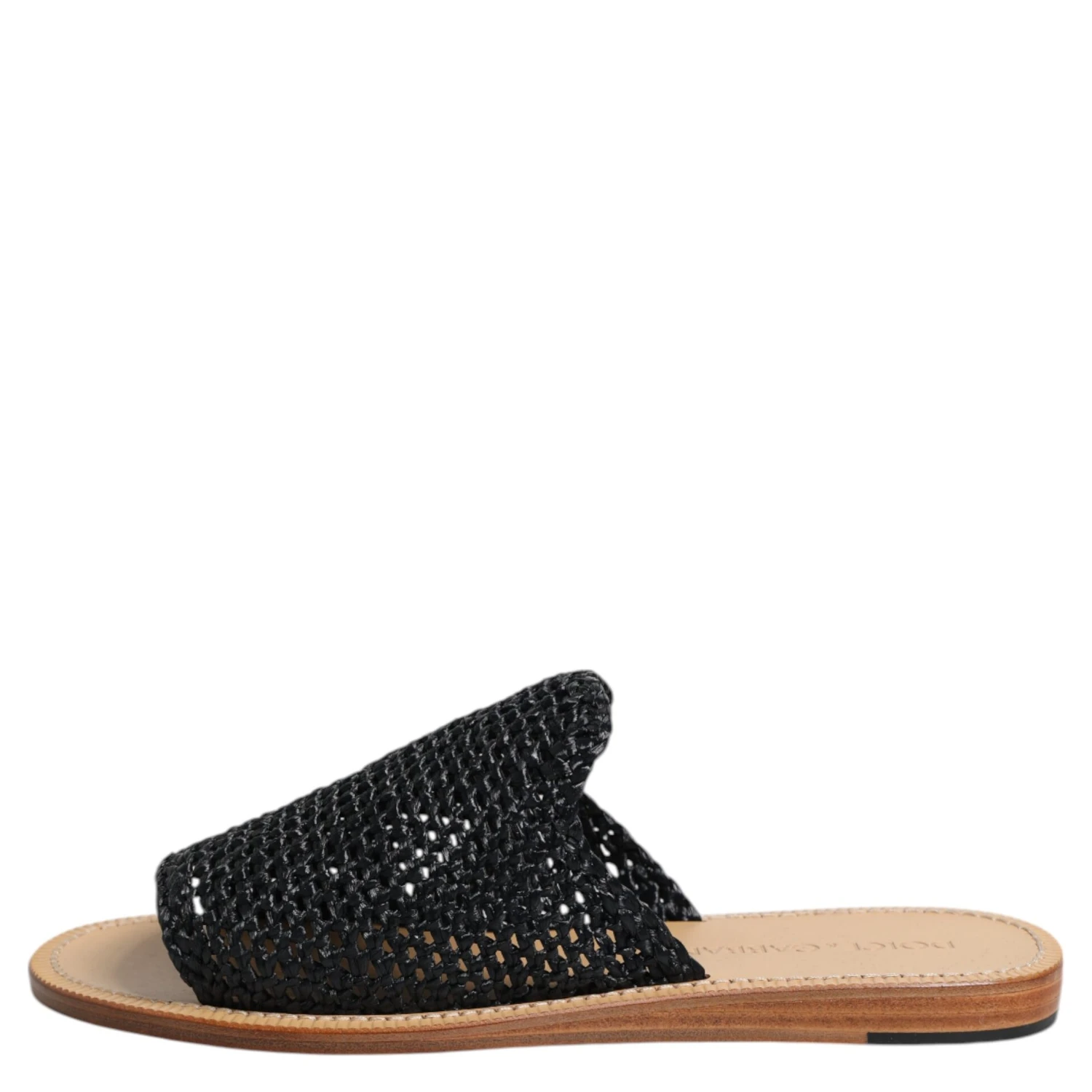 Black Monochrome Braided Raffia Slides Shoes