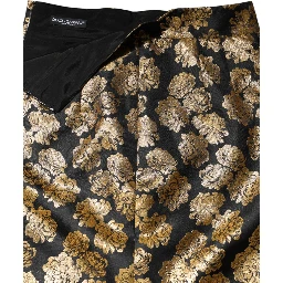 Black Gold Floral Print Jacquard Mini Skirt
