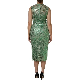 Green Cotton Floral Lace Sheath Midi Dress
