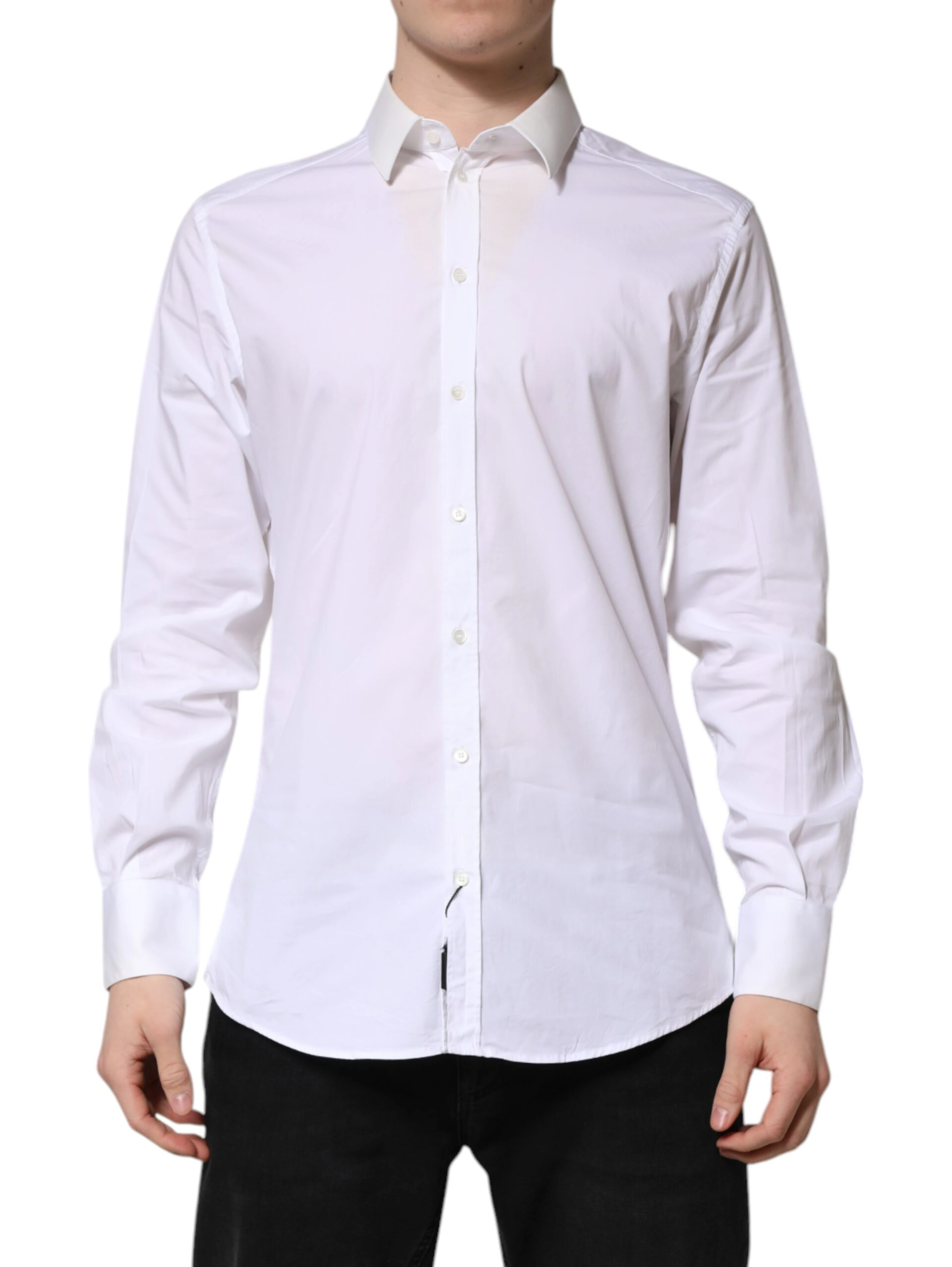 White Cotton GOLD Long Sleeves Dress Shirt