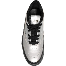Metallic Silver Low Top Lace Up Sneakers Shoes