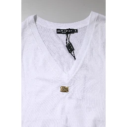 White Cotton Short Sleeve V-Neck Top T-shirt