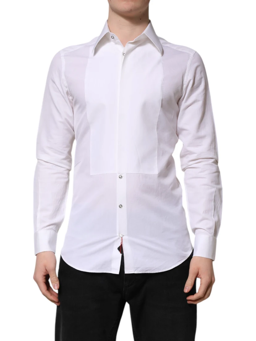 White Cotton GOLD Long Sleeves Dress Shirt