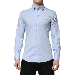 Sky Blue Cotton GOLD Long Sleeves Dress Shirt