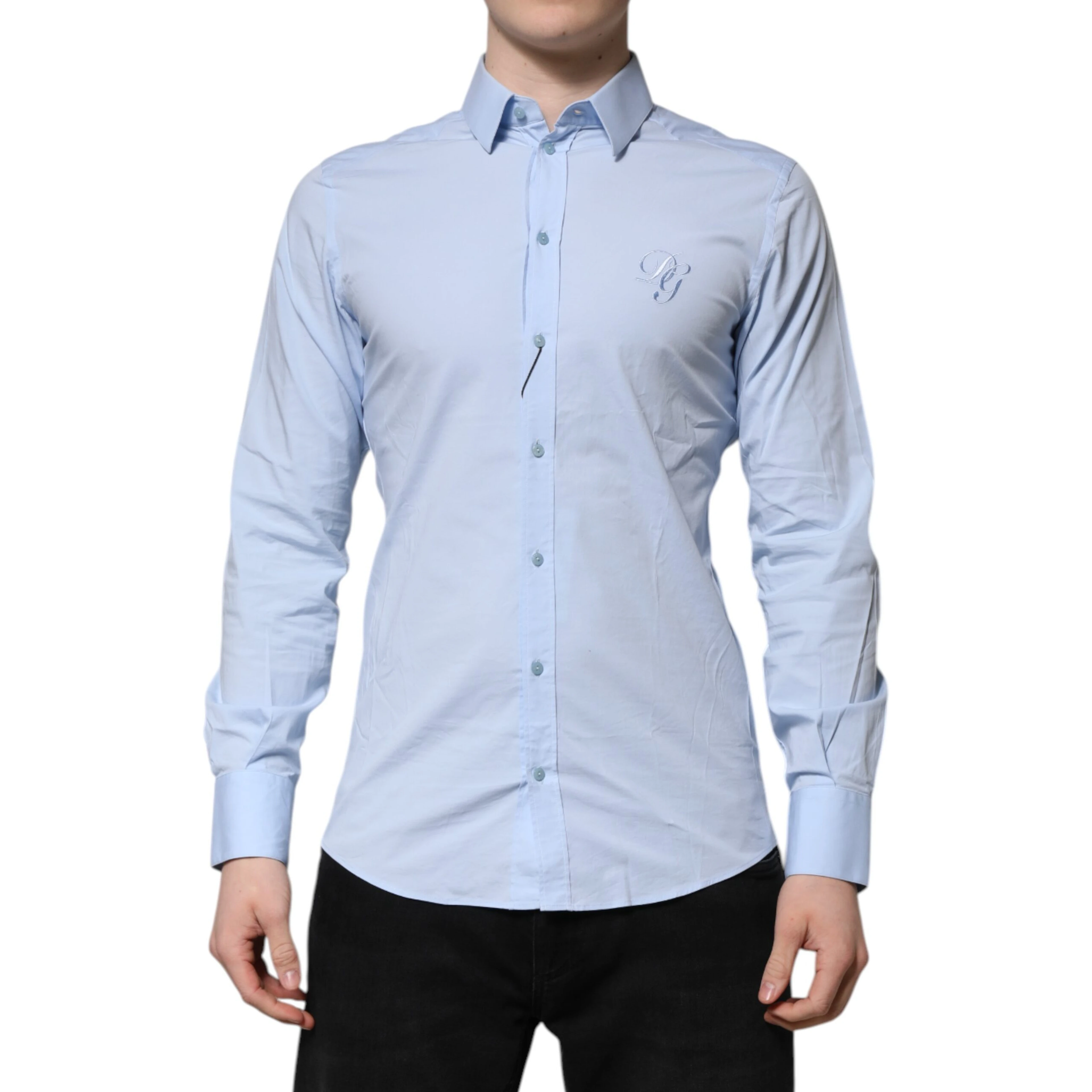 Sky Blue Cotton GOLD Long Sleeves Dress Shirt