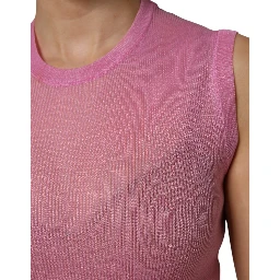 Pink Polyester Sleeveless Round Neck Tank Top