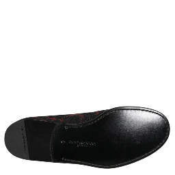 Red Black Jacquard Slip On Loafers Shoes