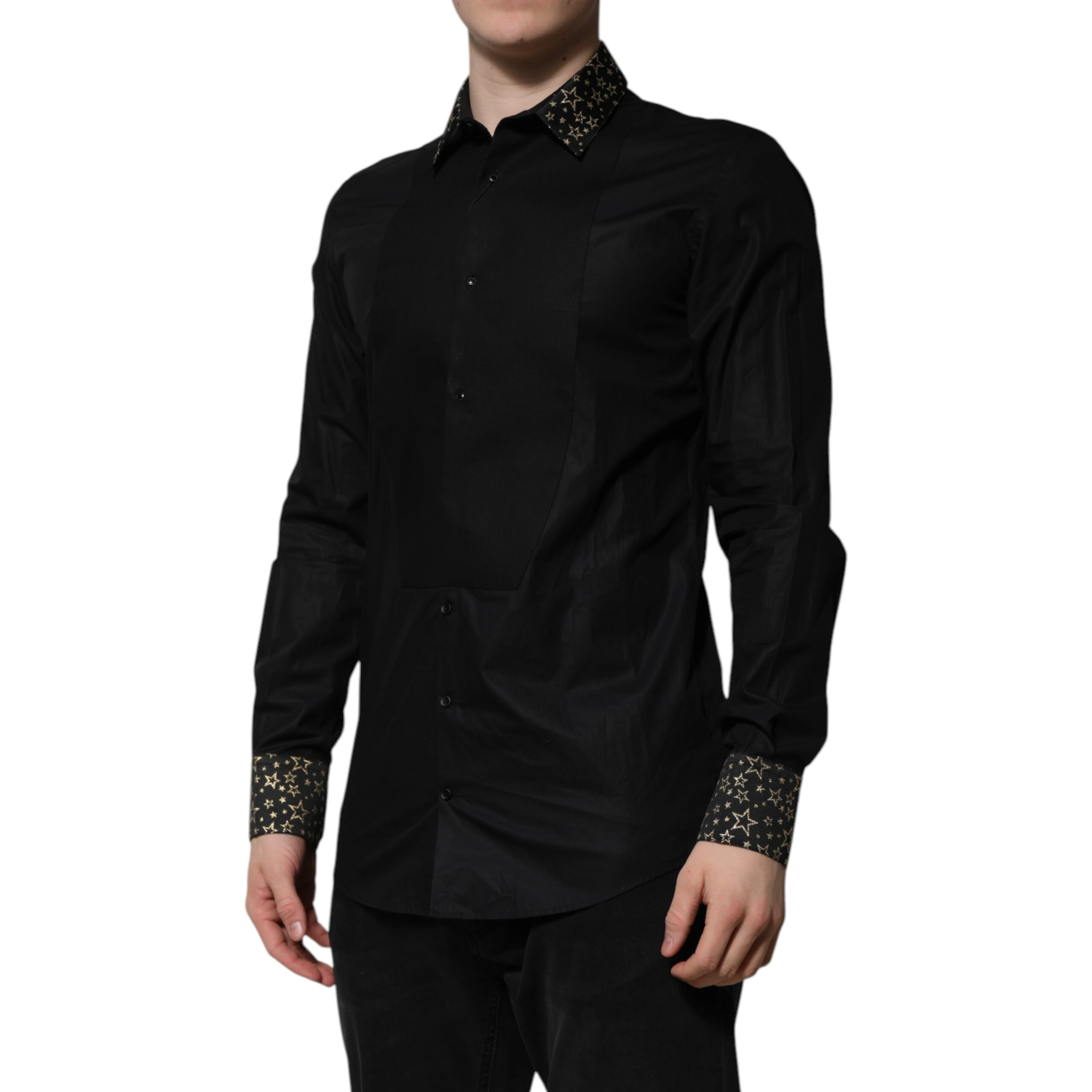 Black Cotton GOLD Long Sleeves Dress Shirt