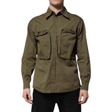 Army Green Button Down Long Sleeves Shirt