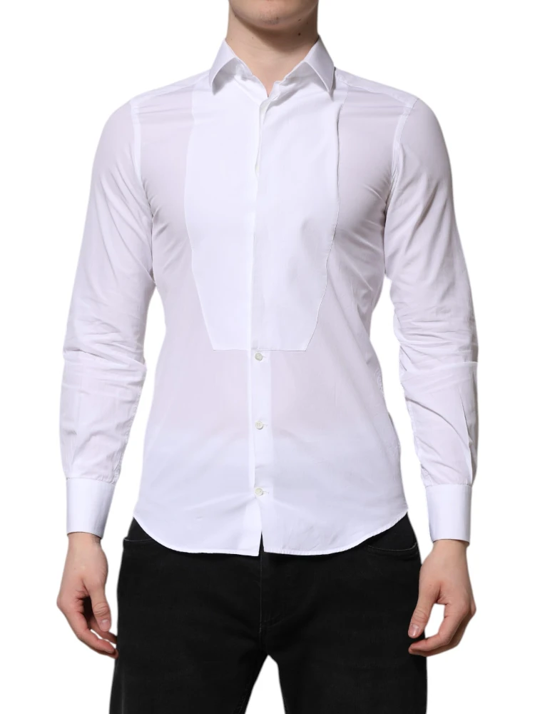 White Cotton GOLD Long Sleeves Men Dress Shirt