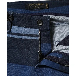 Blue Striped Cotton Stretch Denim Jeans