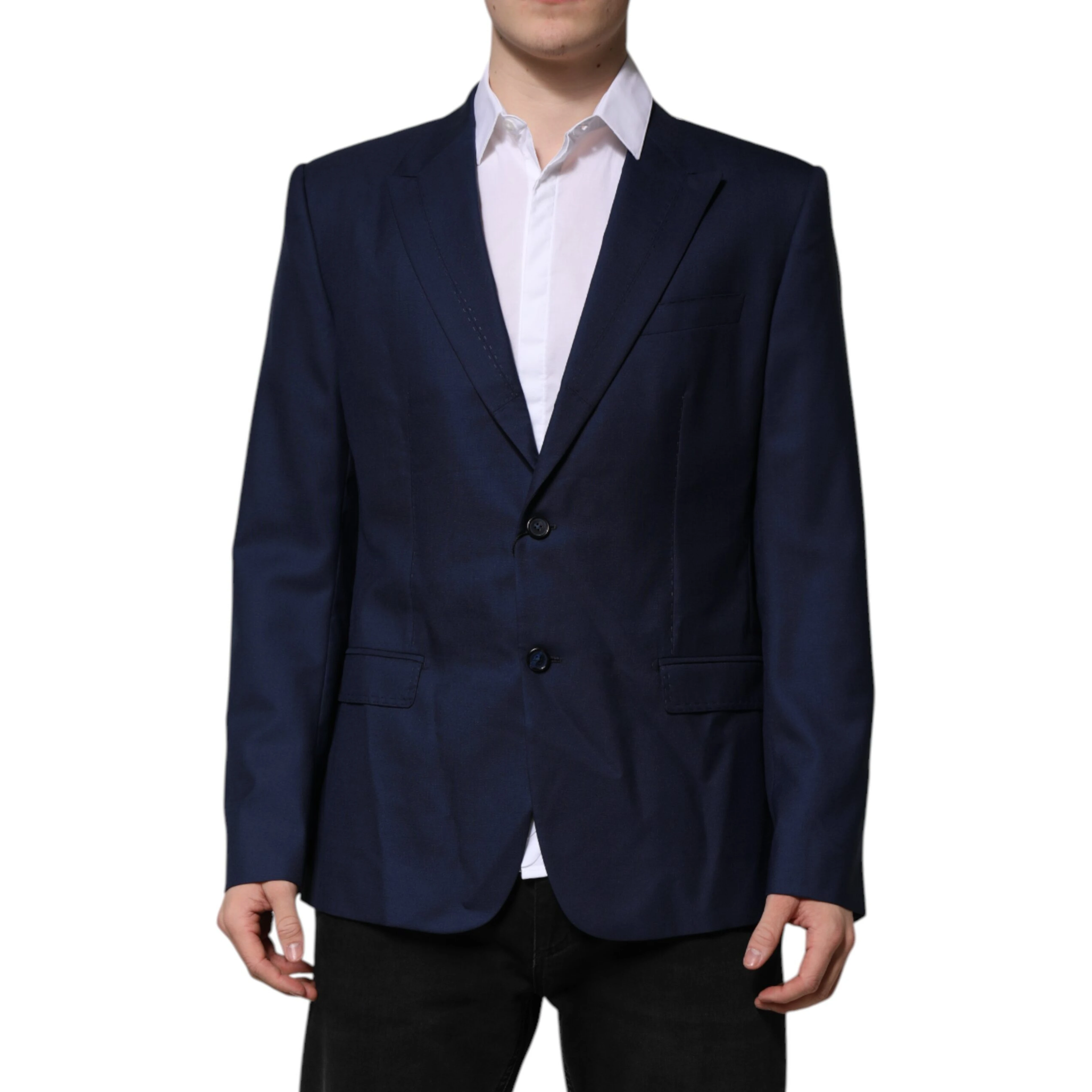 Blue Wool Single Breasted Suit Coat Blazer