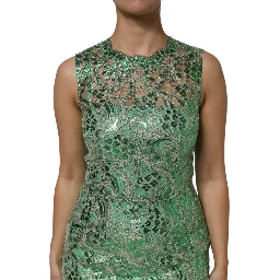 Green Cotton Floral Lace Sheath Midi Dress