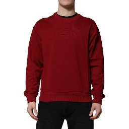 Red Embossed Logo Cotton Crew Neck Sweater