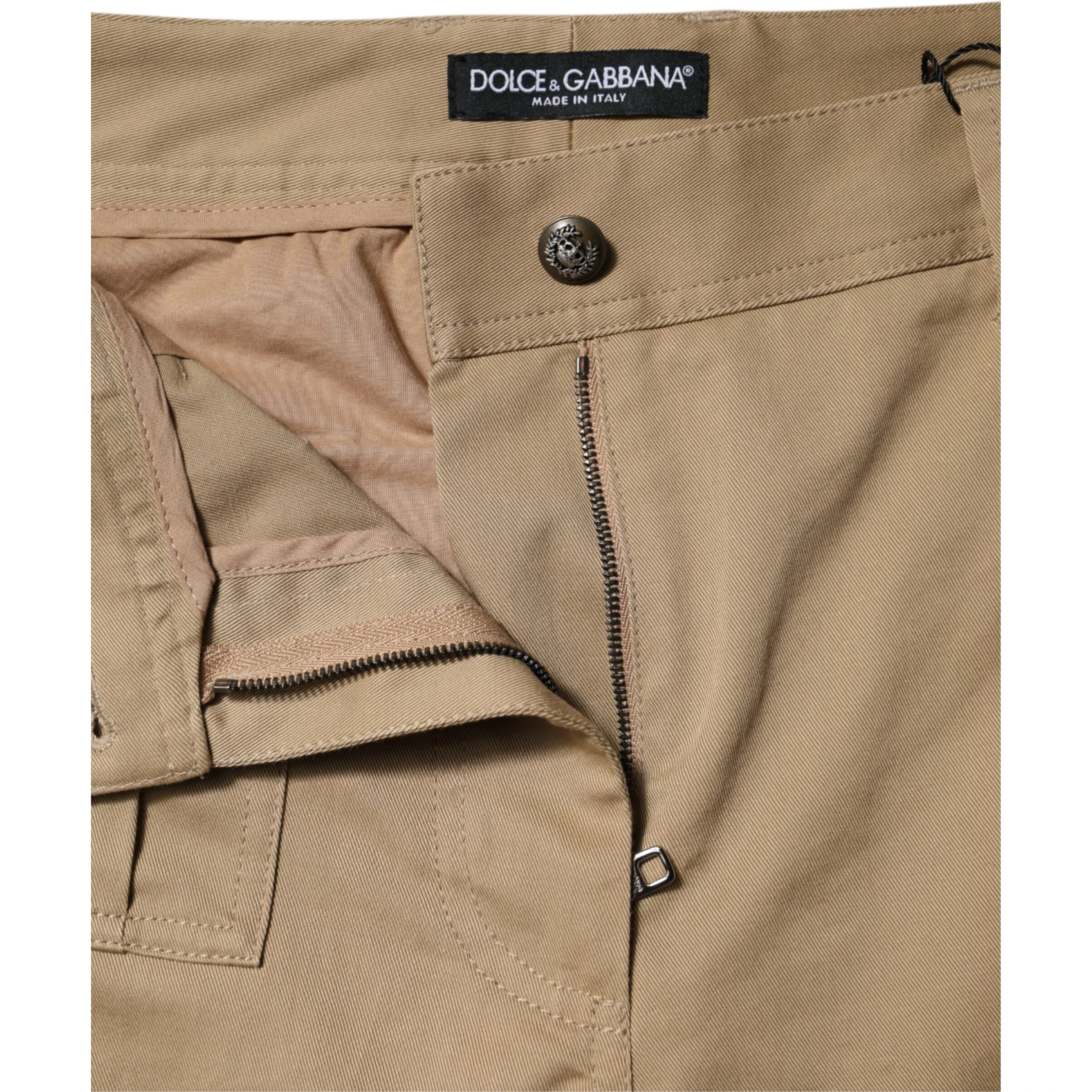 Brown Cotton Cargo Tapered Pants