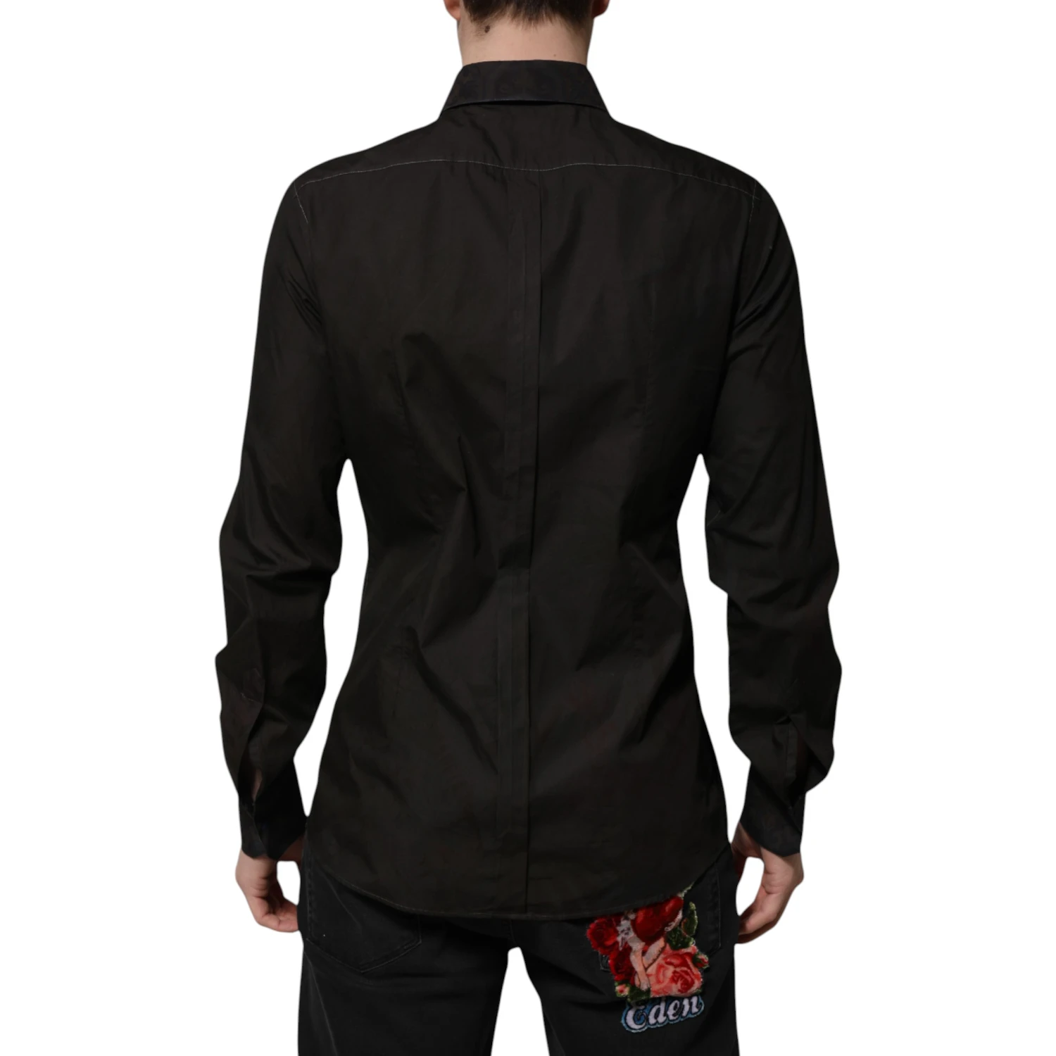 Black Cotton Jacquard GOLD Collar Dress Shirt