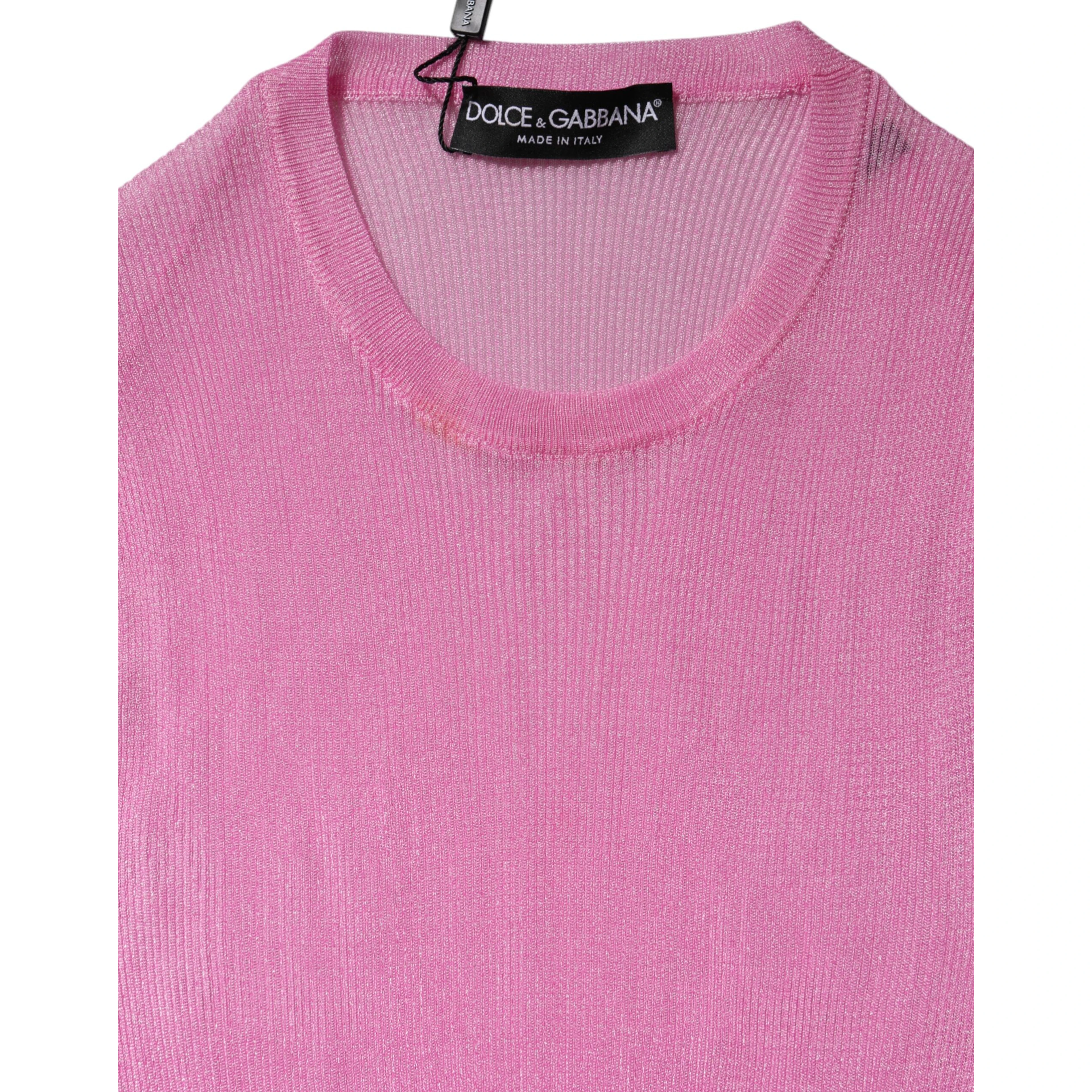 Pink Polyester Sleeveless Round Neck Tank Top