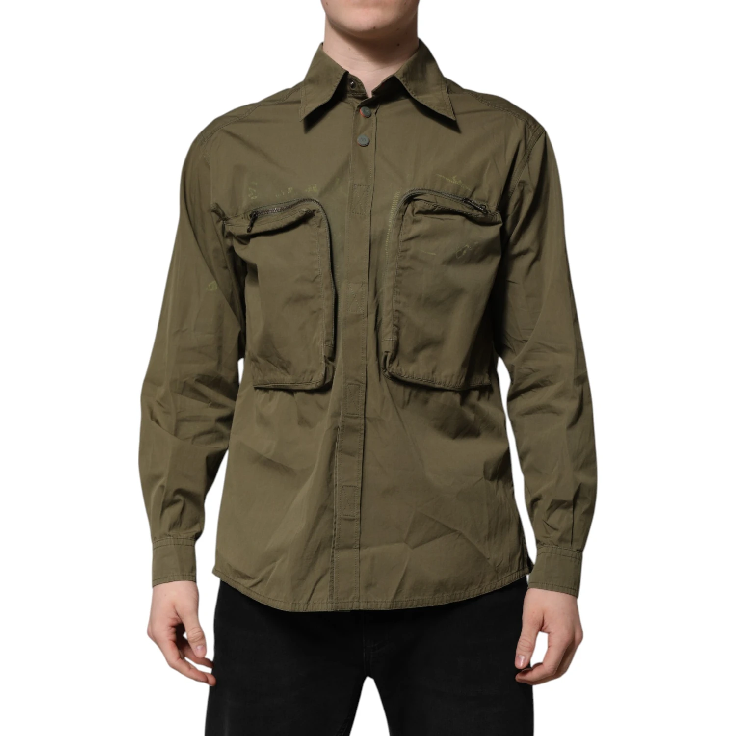 Army Green Button Down Long Sleeves Shirt