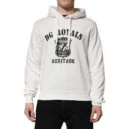 White Cotton DG ROYAL Print Hooded Sweater