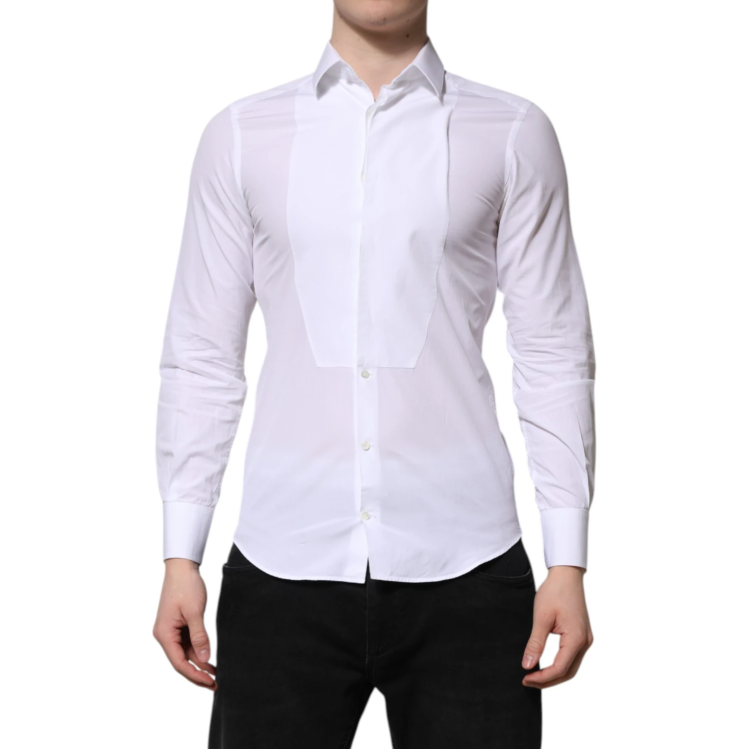 White Cotton GOLD Long Sleeves Men Dress Shirt