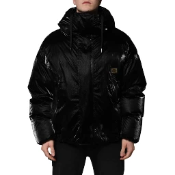 Black Logo Full Zip Hooded Quilted Jacket