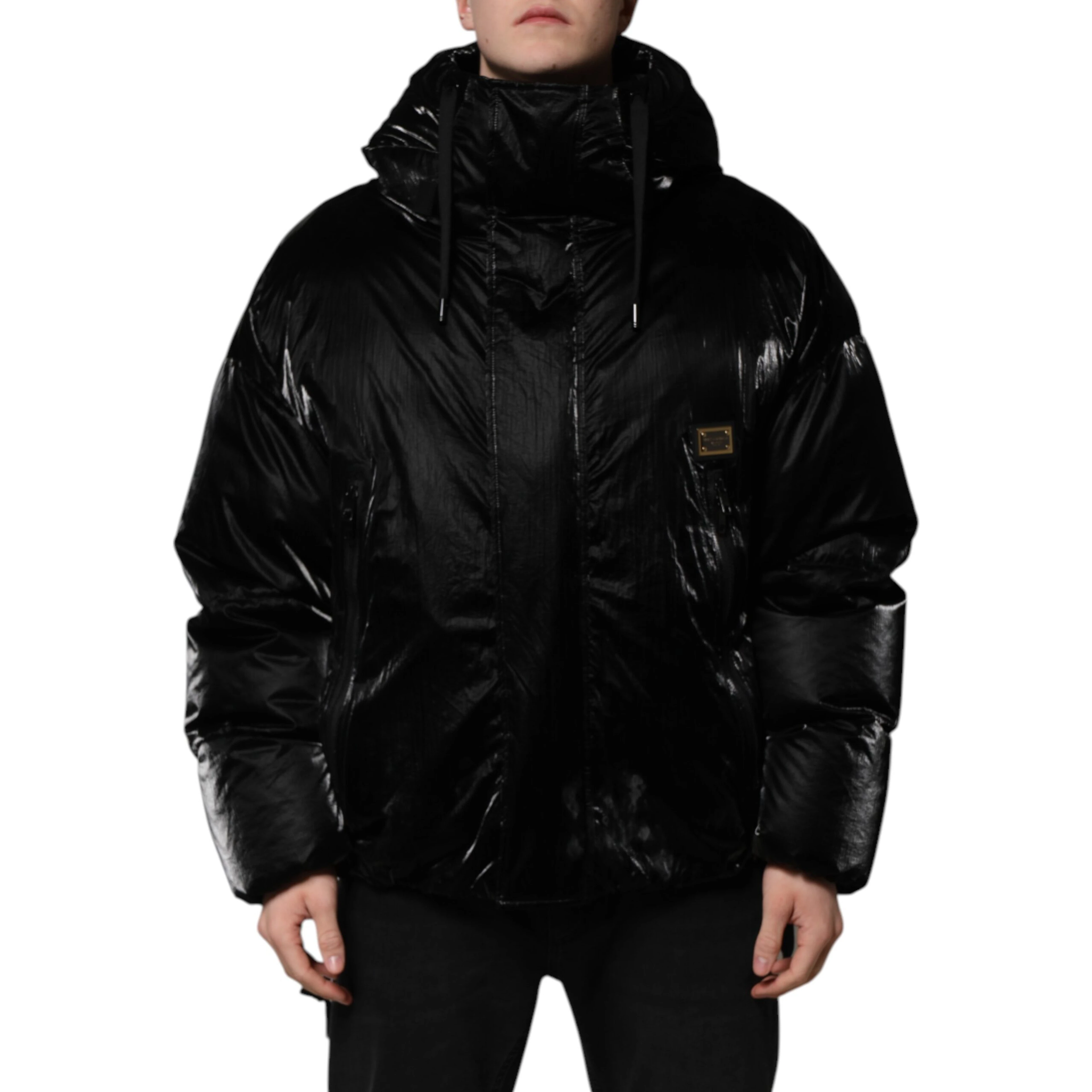 Black Logo Full Zip Hooded Quilted Jacket