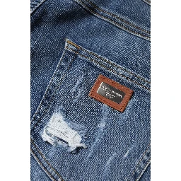 Blue Tattered Cotton Low Waist Denim Jeans