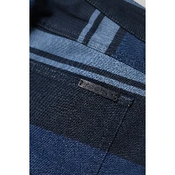 Blue Striped Cotton Stretch Denim Jeans