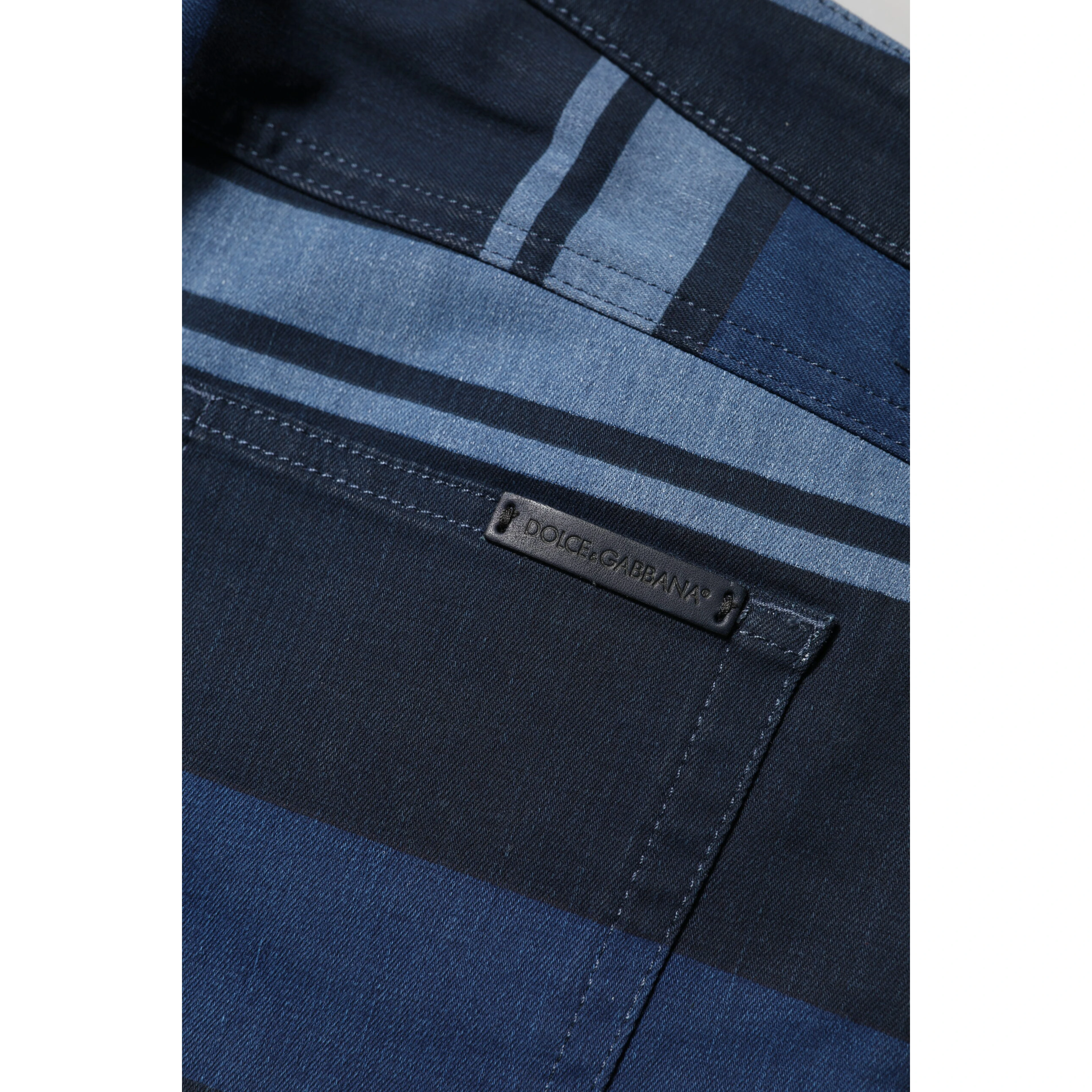 Blue Striped Cotton Stretch Denim Jeans