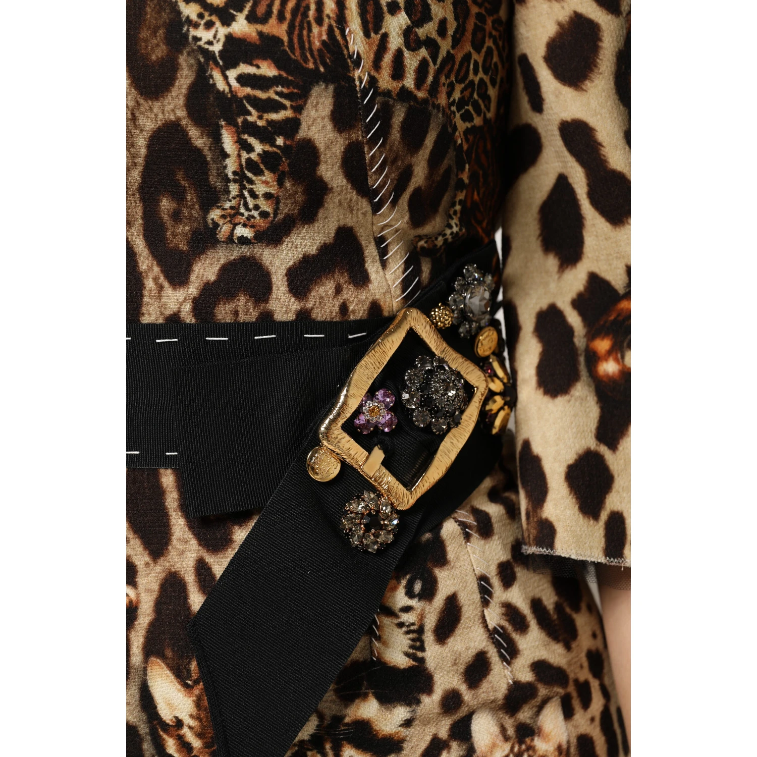 Brown Leopard Print Belted A-line Midi Dress