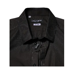 Black Cotton Jacquard GOLD Collar Dress Shirt