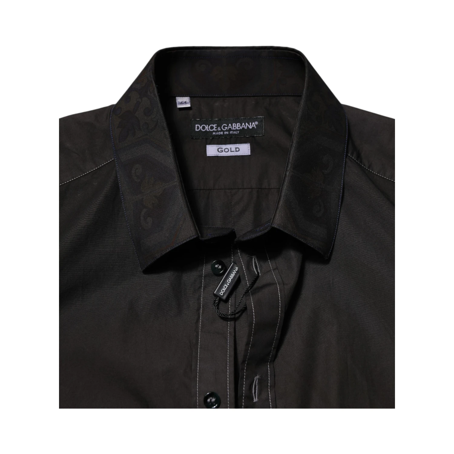 Black Cotton Jacquard GOLD Collar Dress Shirt