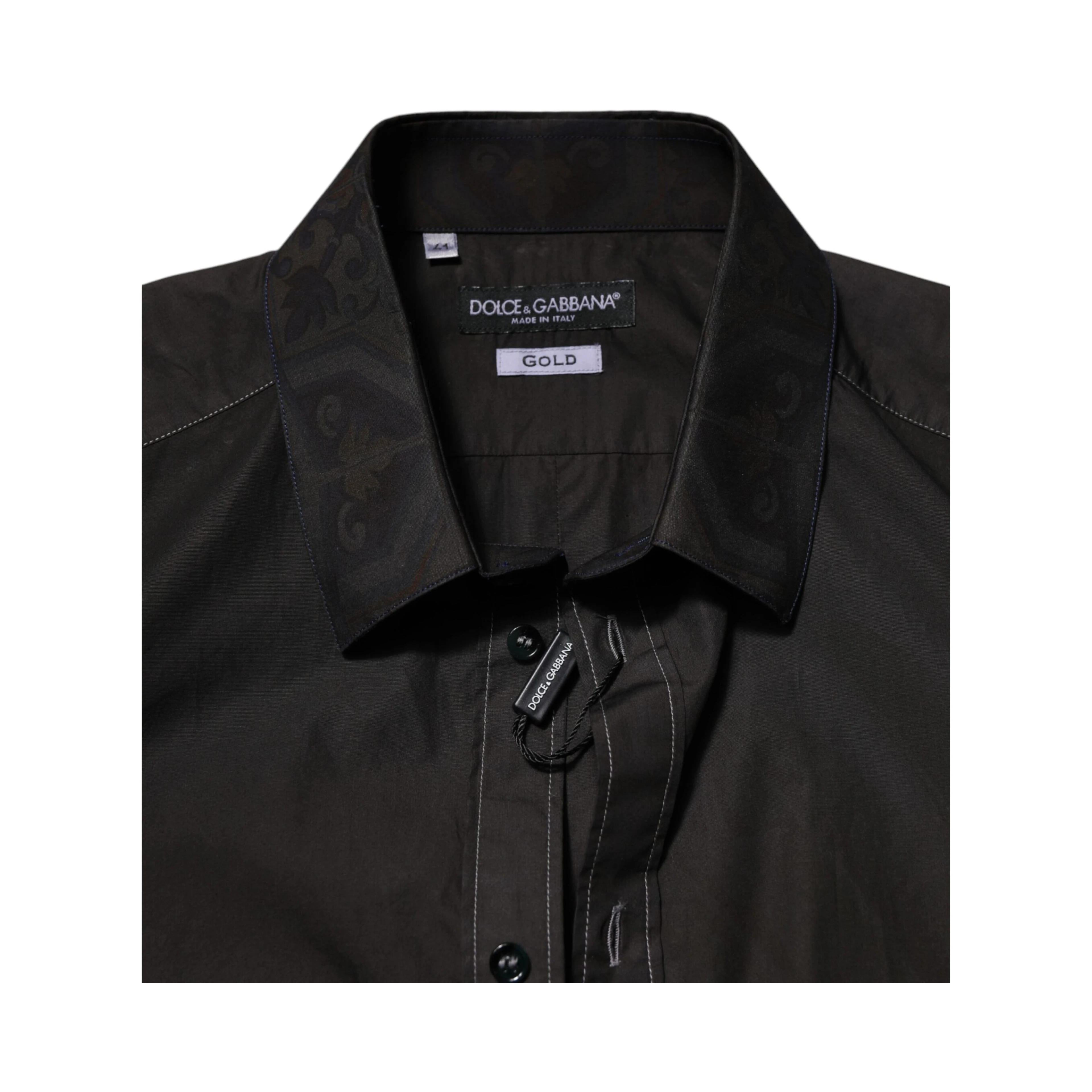Black Cotton Jacquard GOLD Collar Dress Shirt