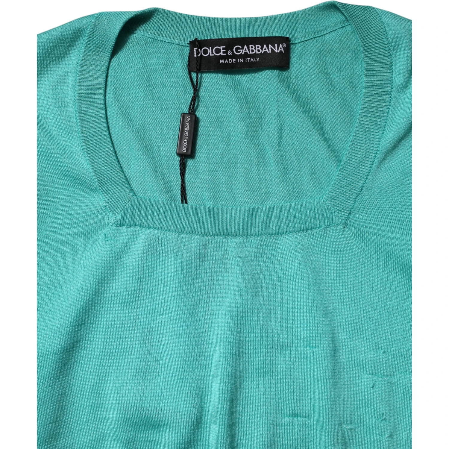 Aqua Blue Silk Short Sleeves Square Neck Top