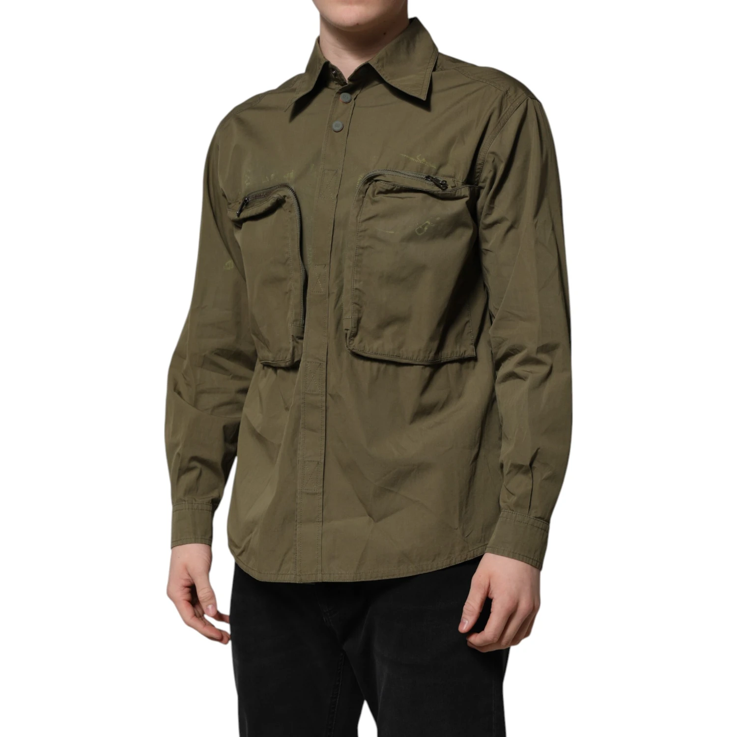 Army Green Button Down Long Sleeves Shirt