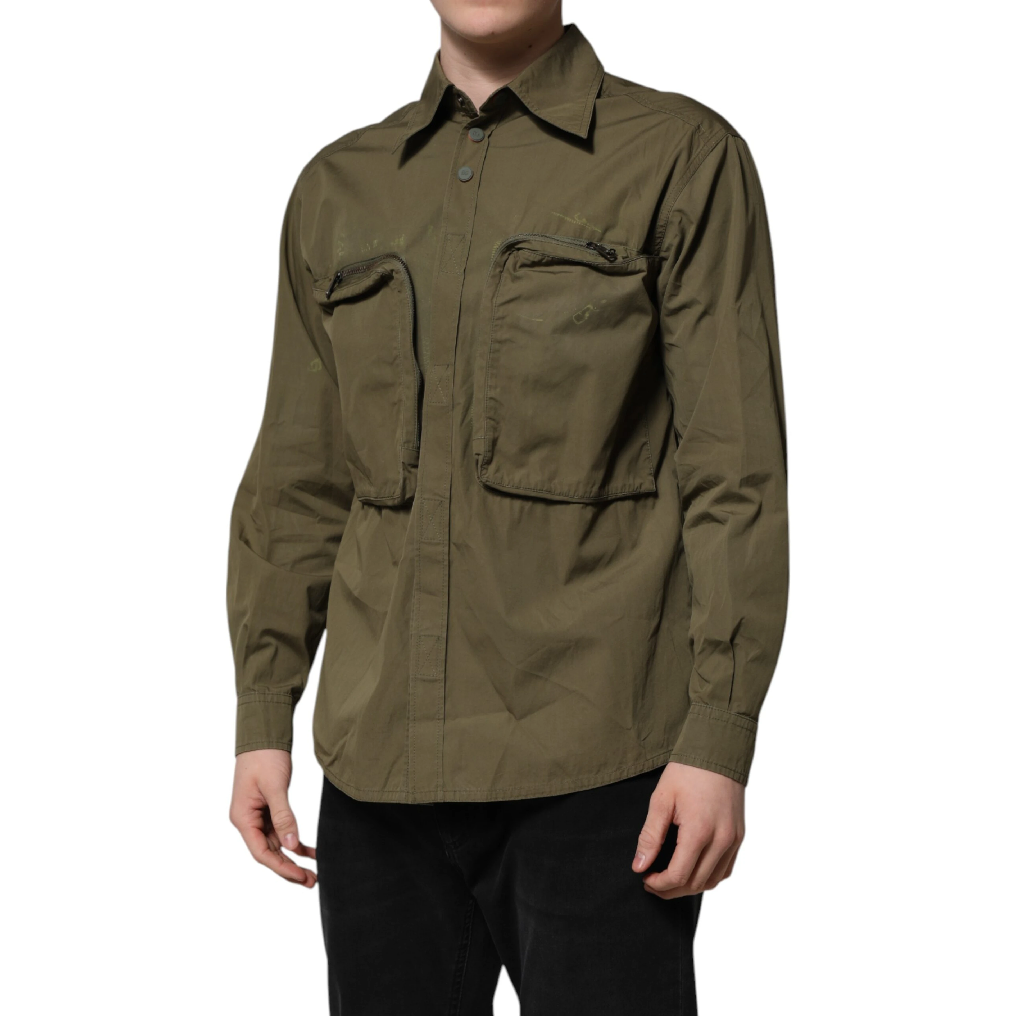 Army Green Button Down Long Sleeves Shirt
