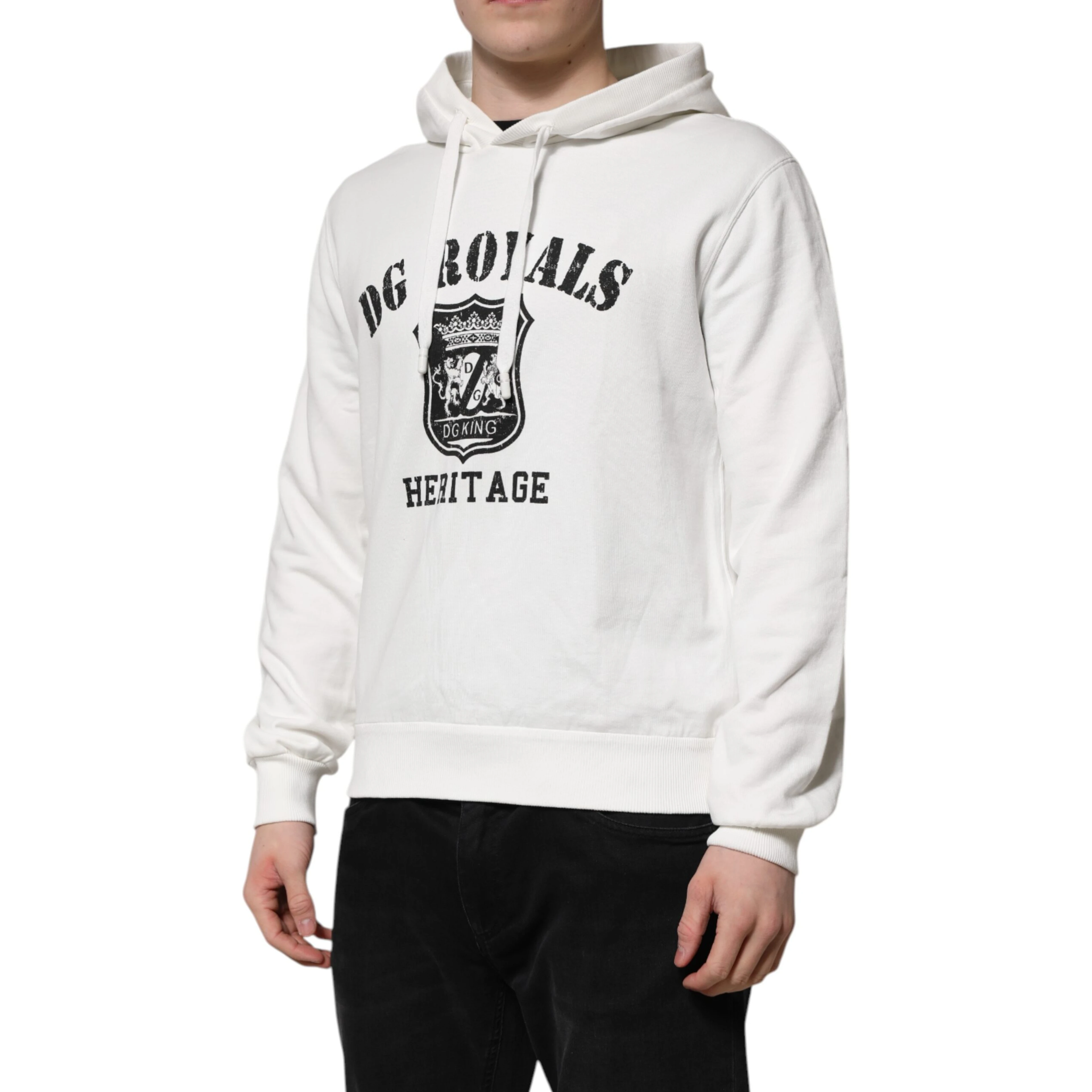 White Cotton DG ROYAL Print Hooded Sweater