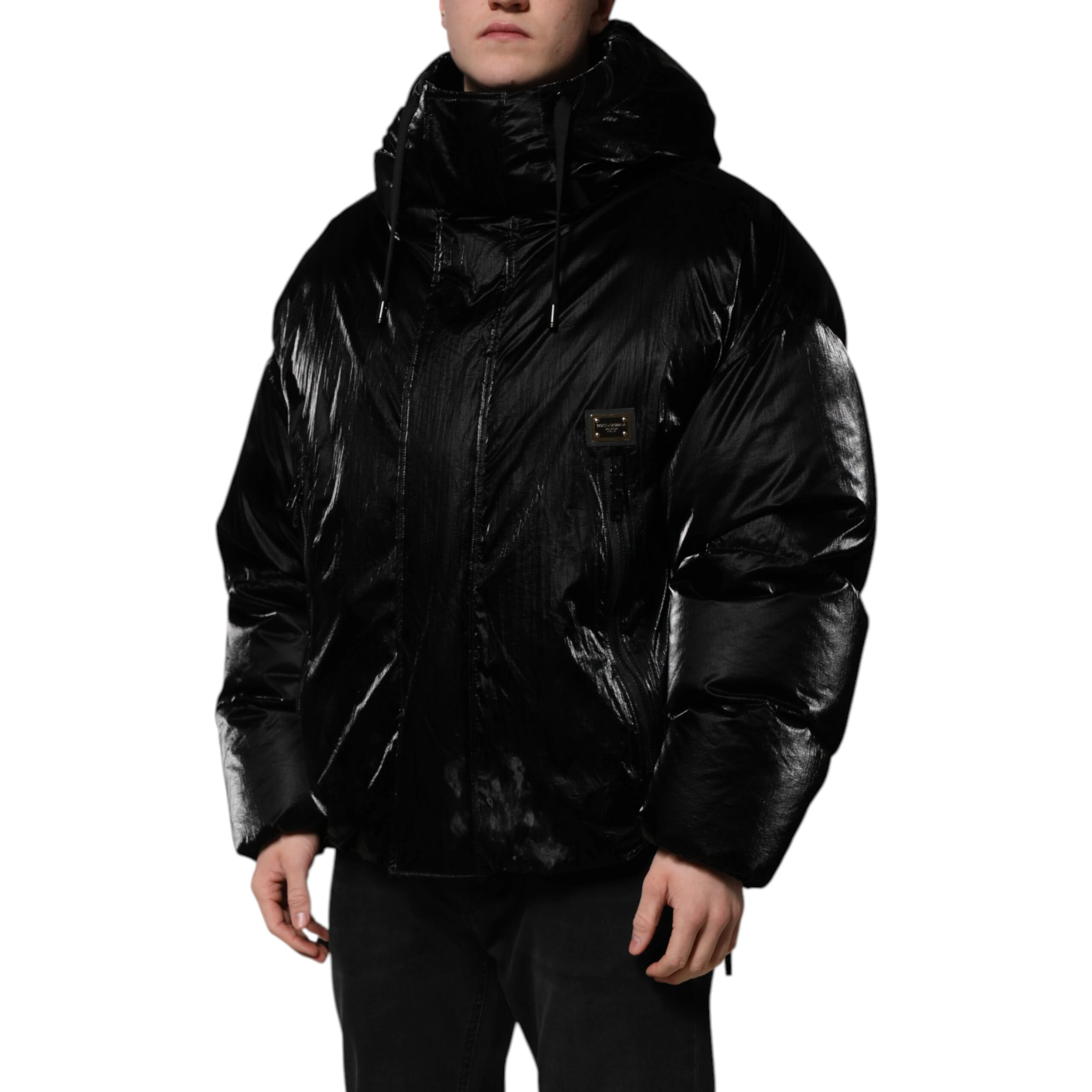 Black Logo Full Zip Hooded Quilted Jacket