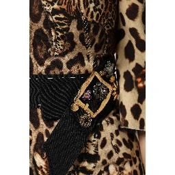 Brown Leopard Print Belted A-line Midi Dress