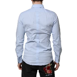 Sky Blue Cotton GOLD Long Sleeves Dress Shirt