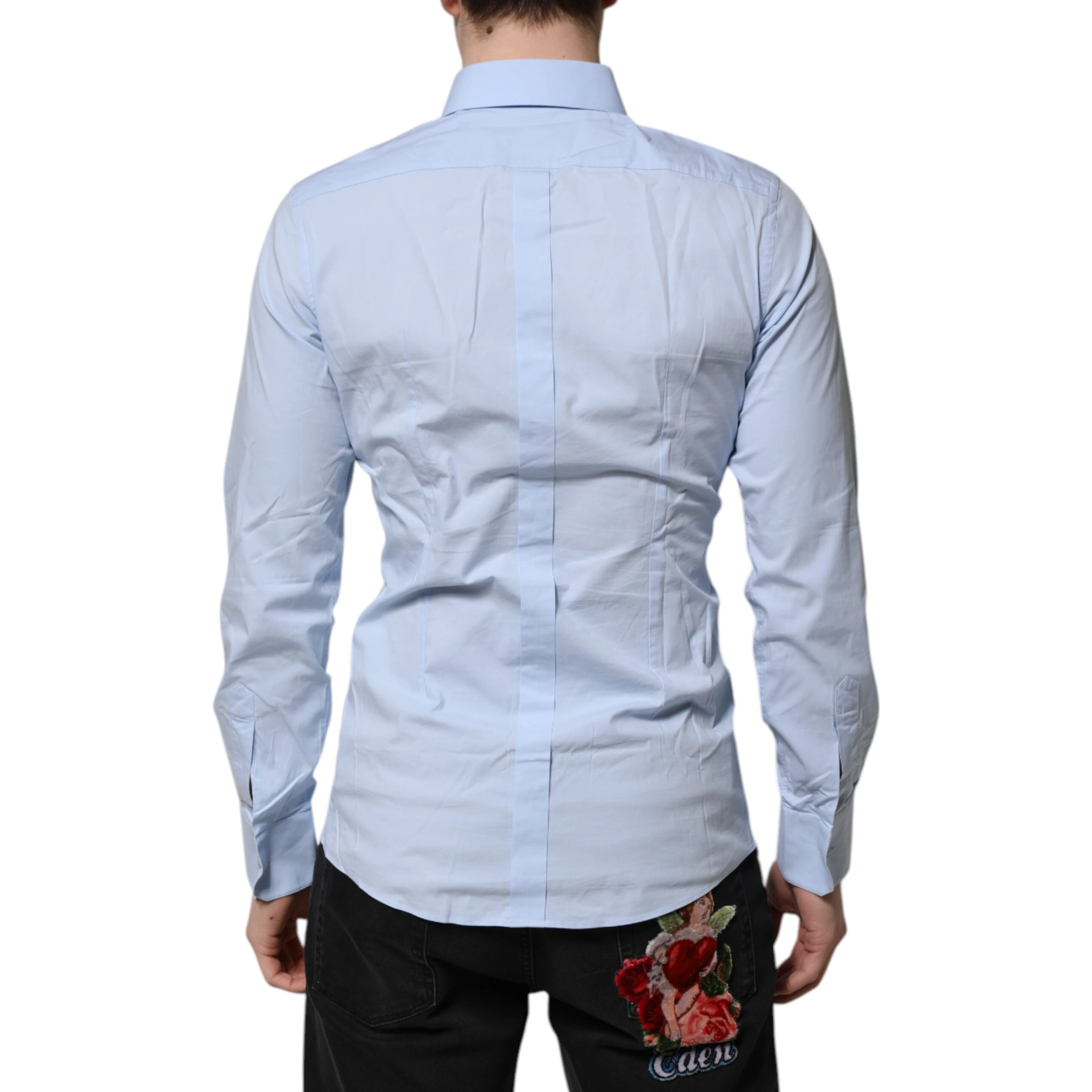 Sky Blue Cotton GOLD Long Sleeves Dress Shirt