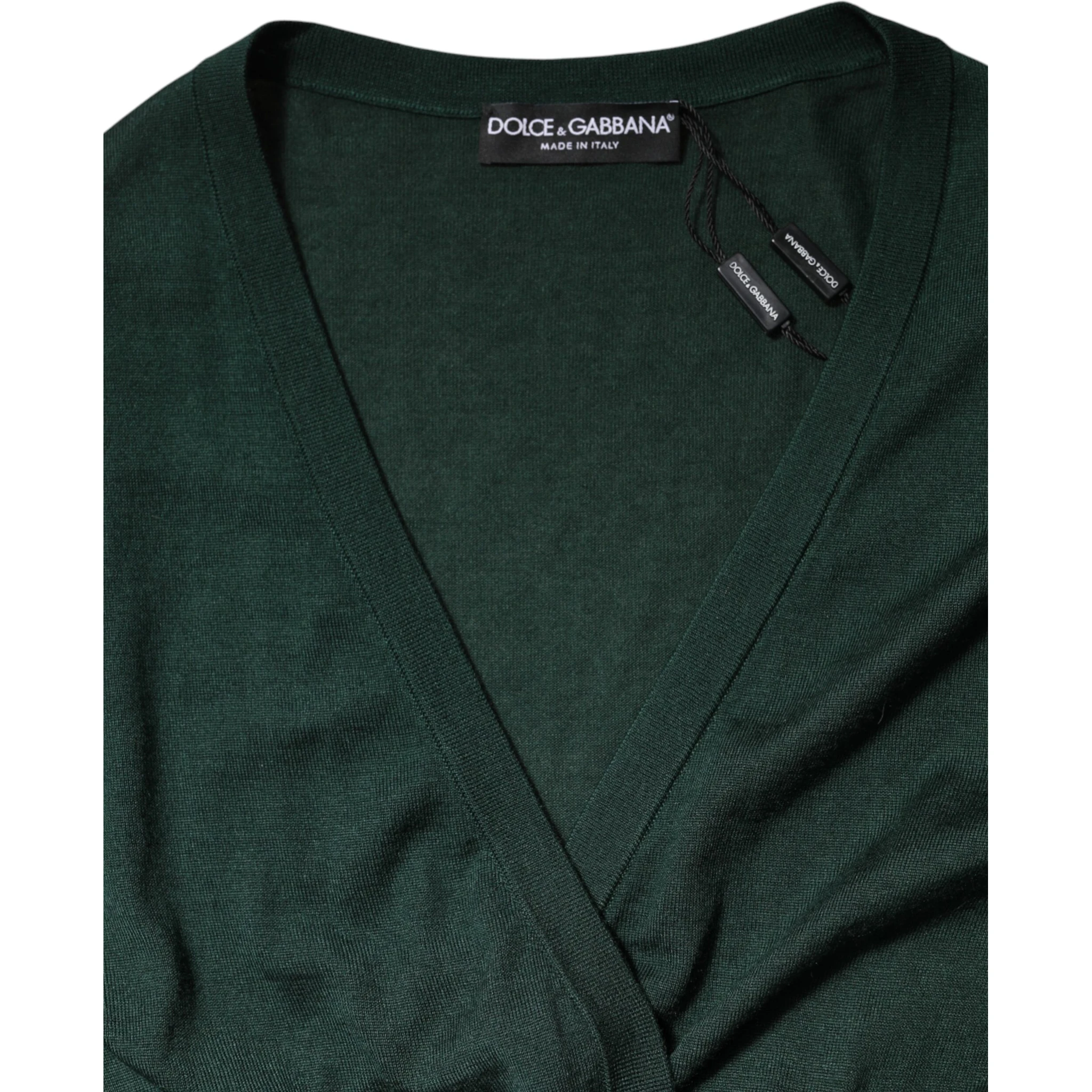 Dark Green Cashmere Silk Cardigan Sweater