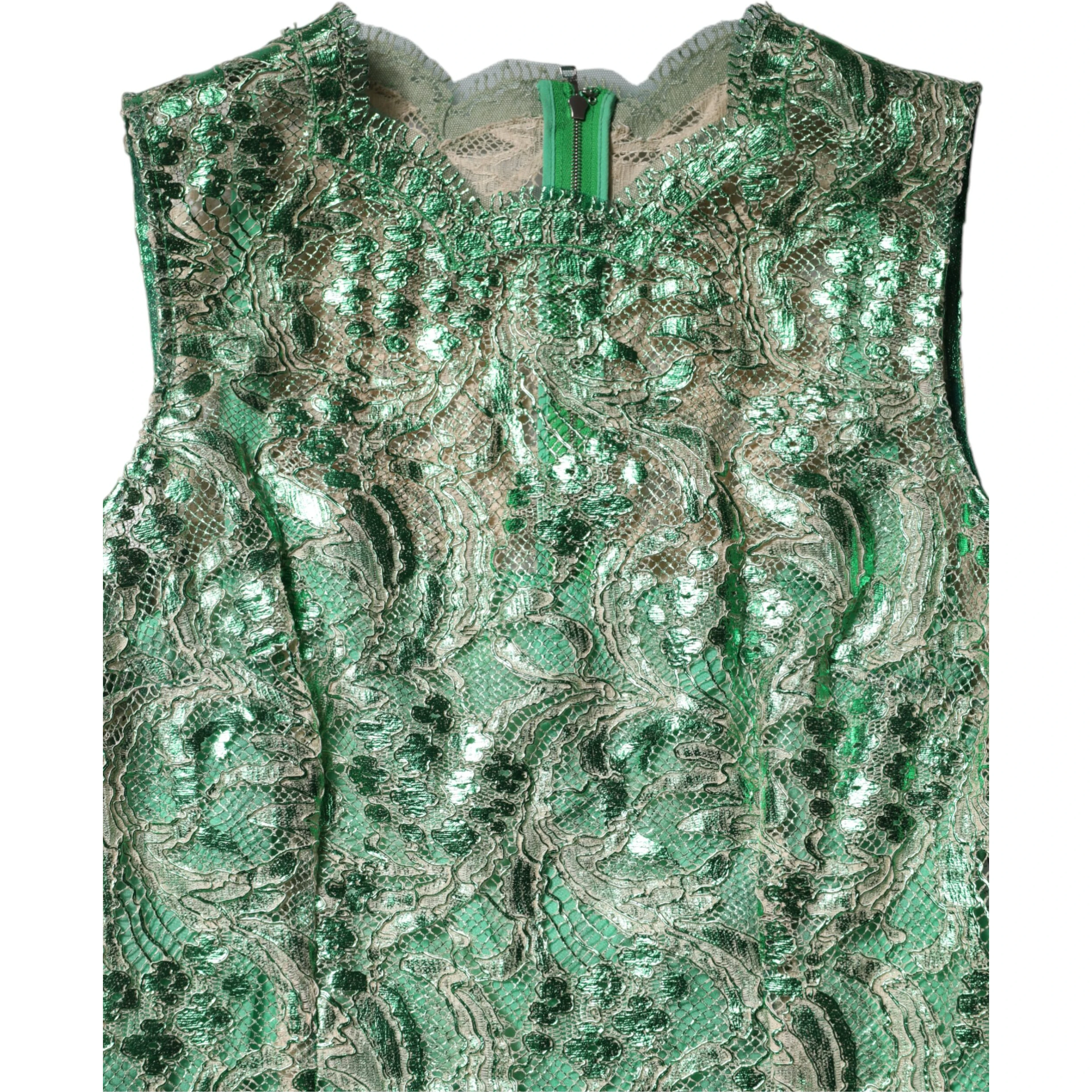 Green Cotton Floral Lace Sheath Midi Dress