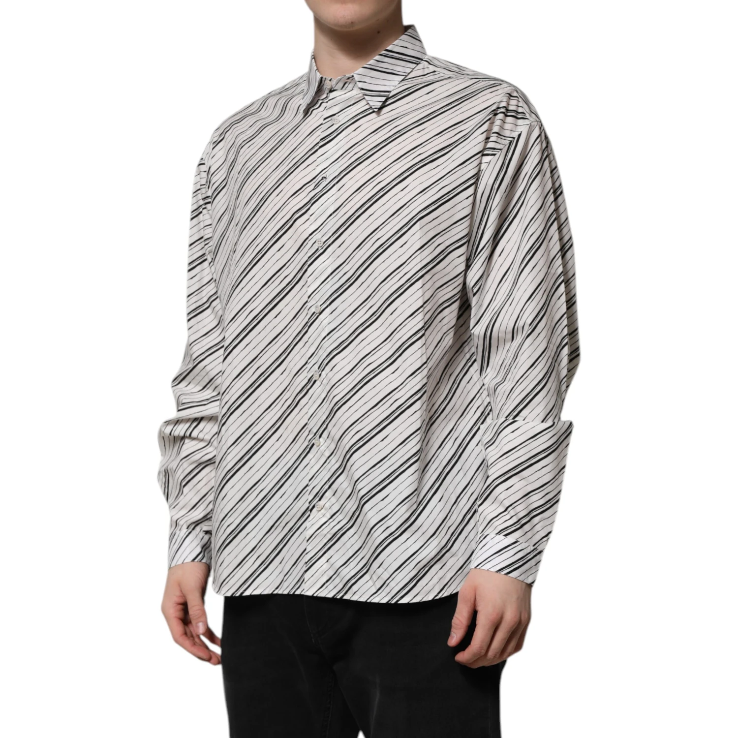 White Striped Long Sleeves Men Formal Shirt