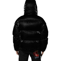 Black Logo Full Zip Hooded Quilted Jacket